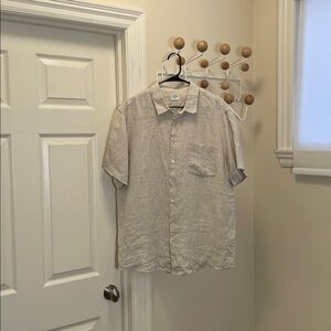 Cello - Classic Old Money Linen Short Sleeve Button Down - Cream - XL